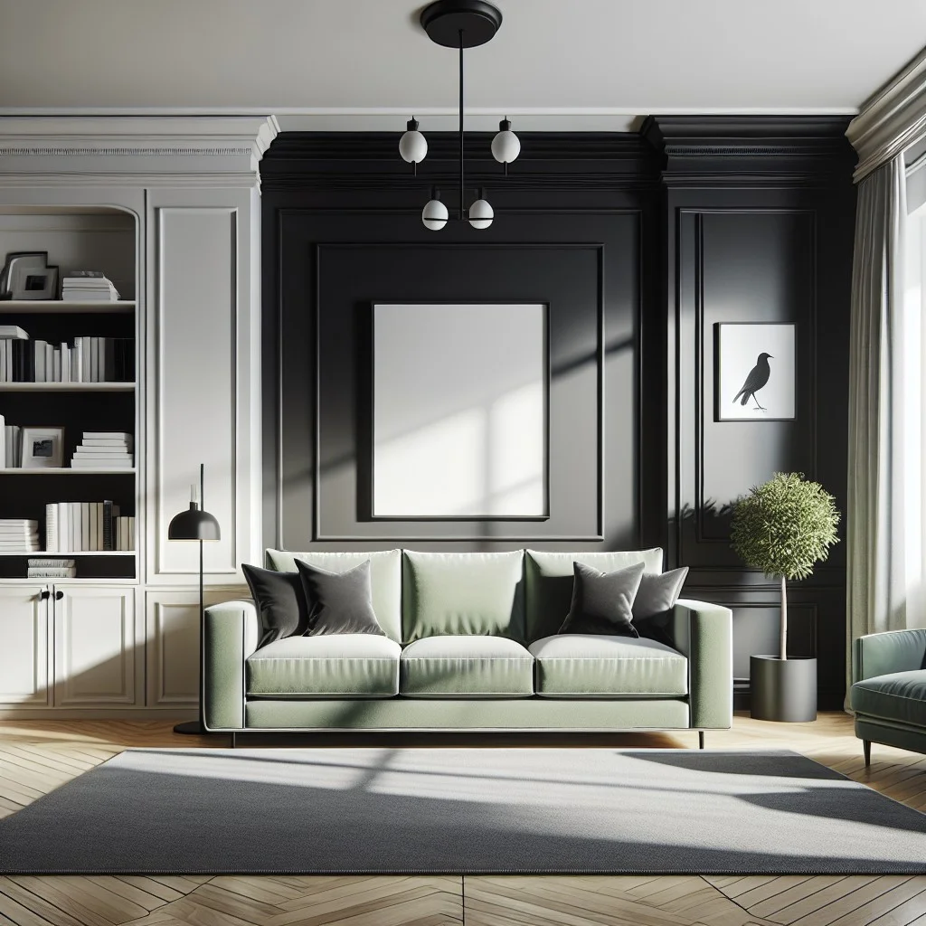 sage green as an accent color in black amp white rooms