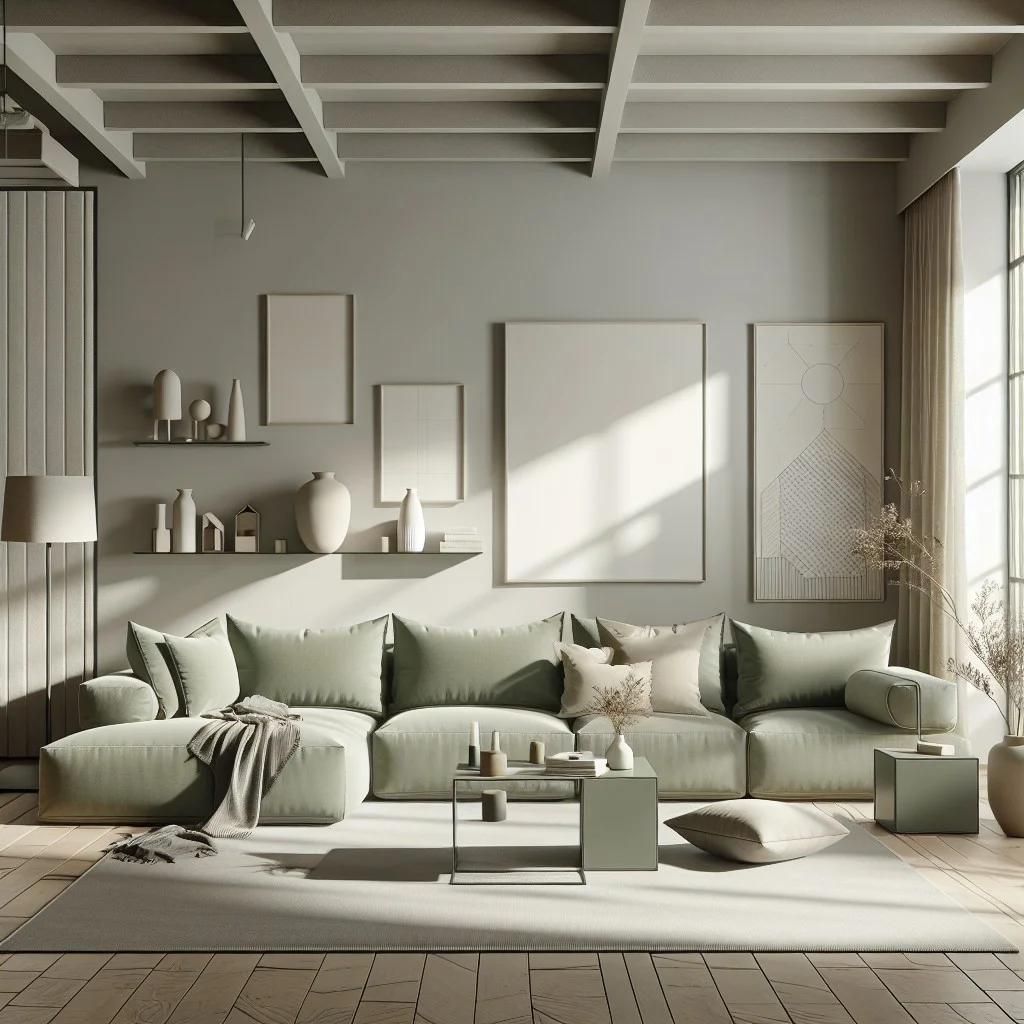 sage green modular sofas for open concept spaces