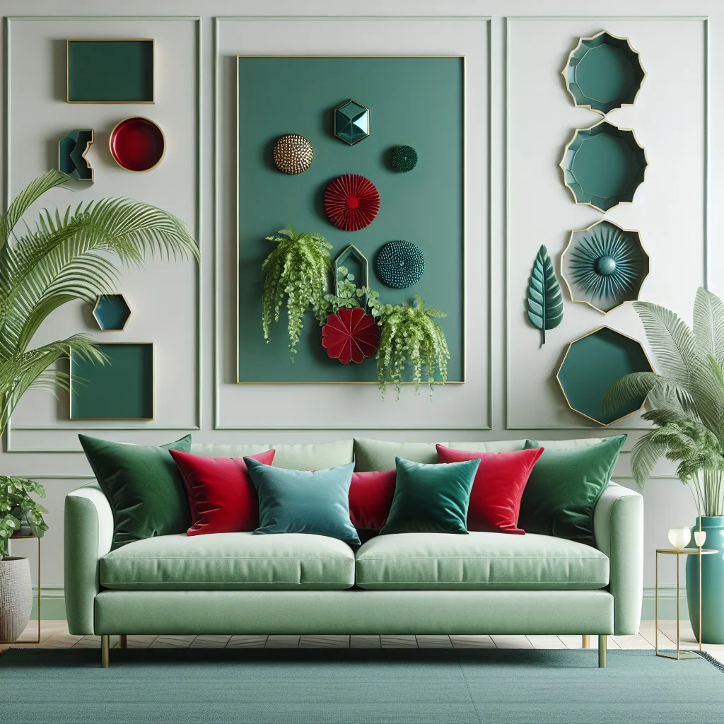 sage sofa with jewel tone decor for vibrant color scheme