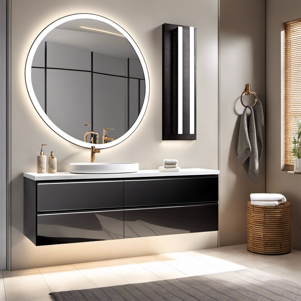 separate handle faucet integrated into bathroom mirror design