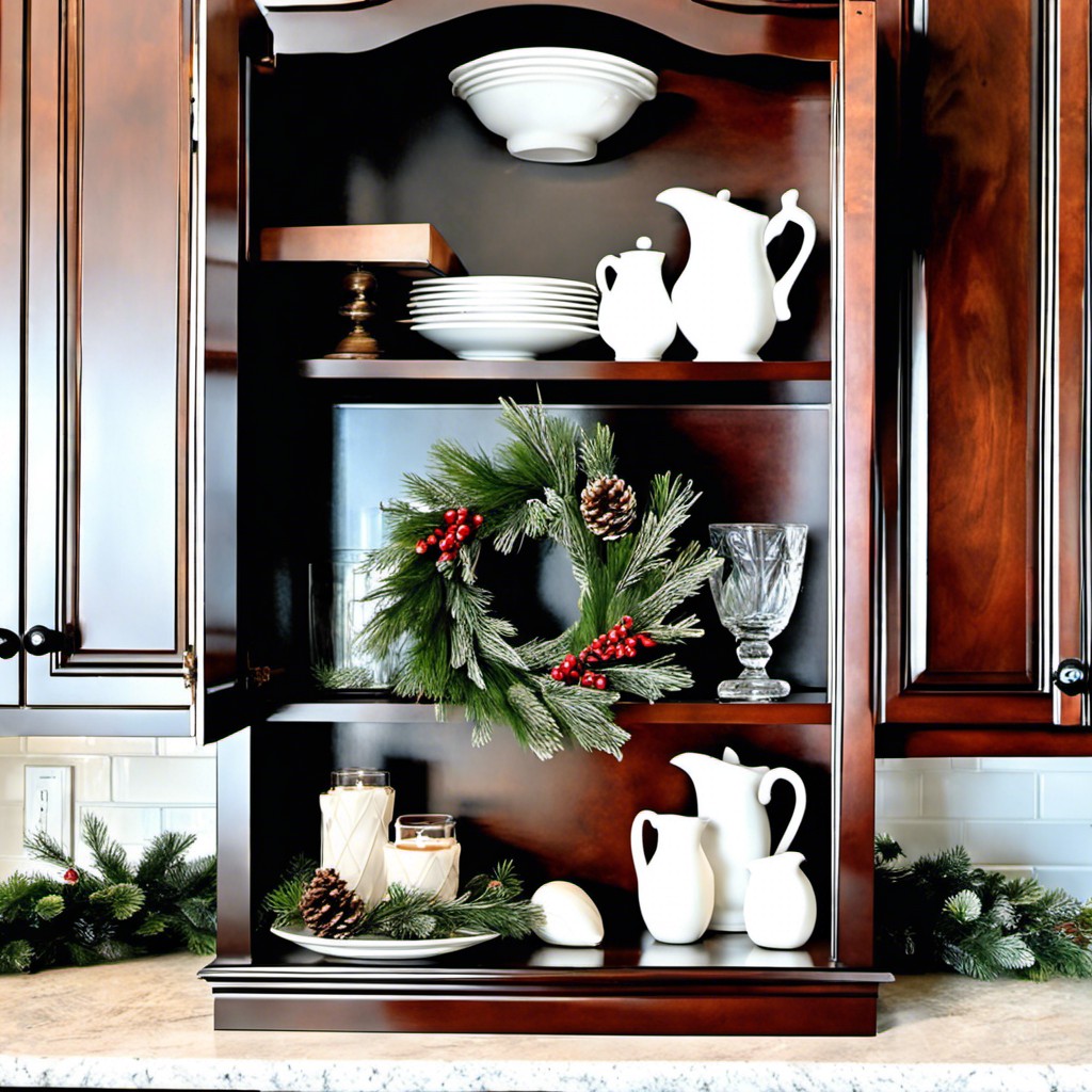shelf wreaths for glass front cabinets