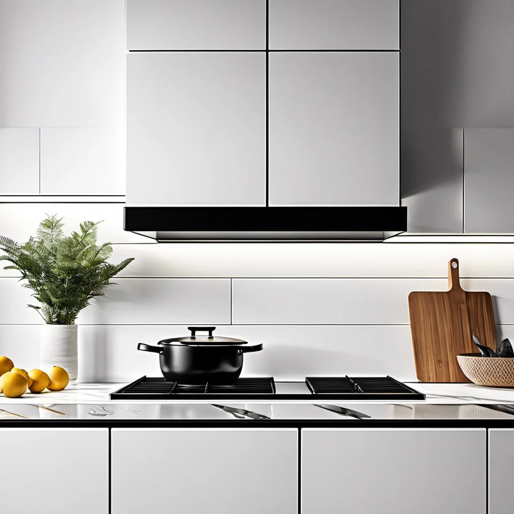 sleek black floating shelf in a white kitchen