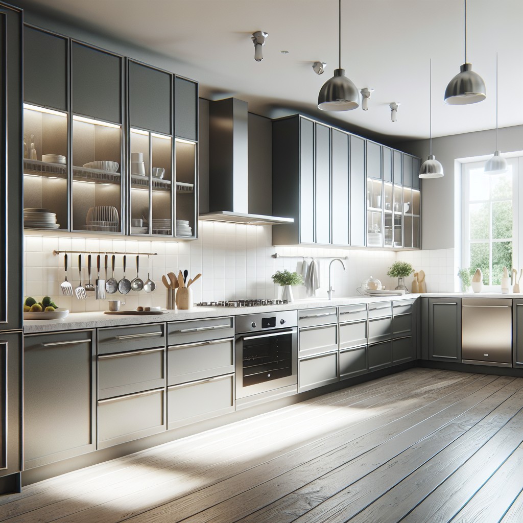 sleek pewter cabinets