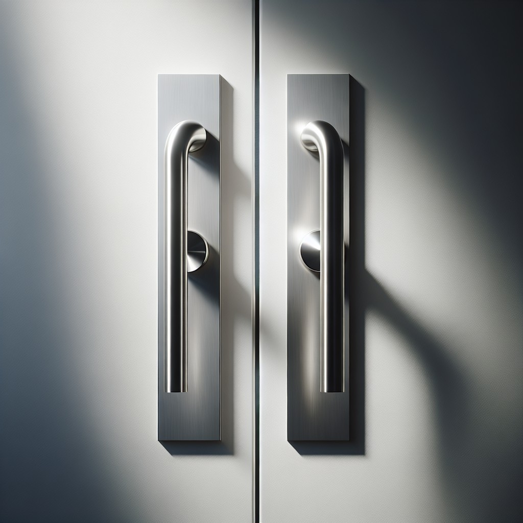 sleek stainless steel handles on white doors