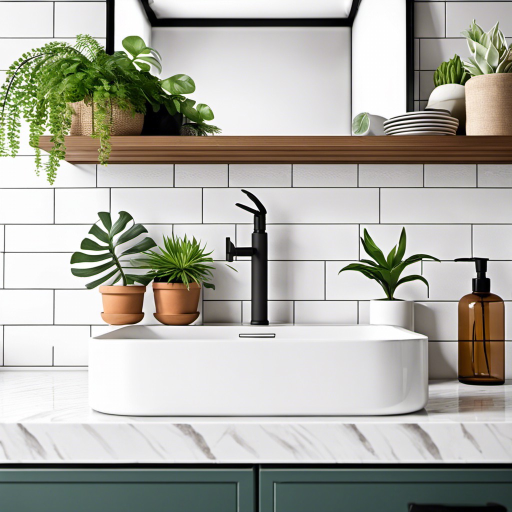 statement plants on white floating shelf