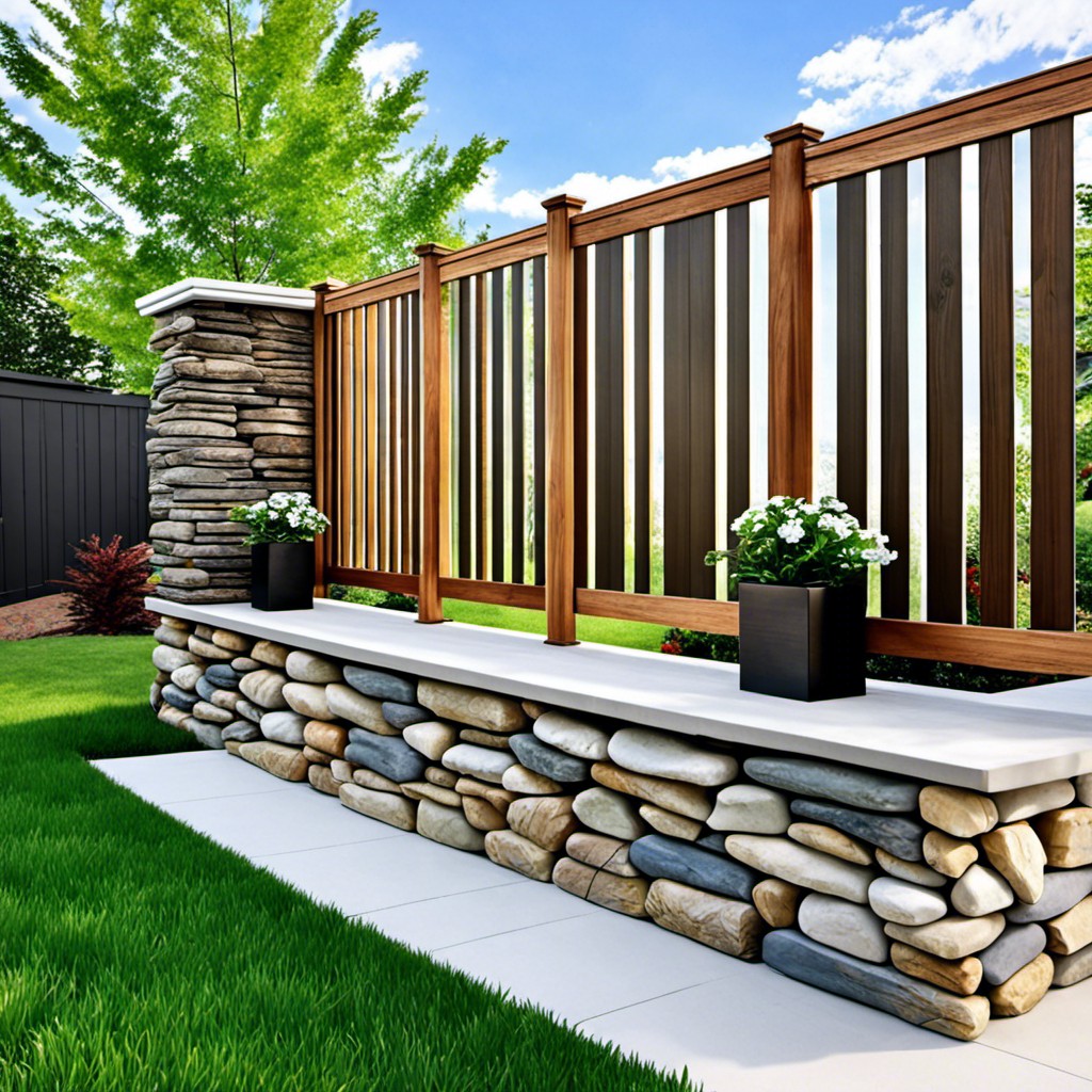 stone and wood combination privacy screen