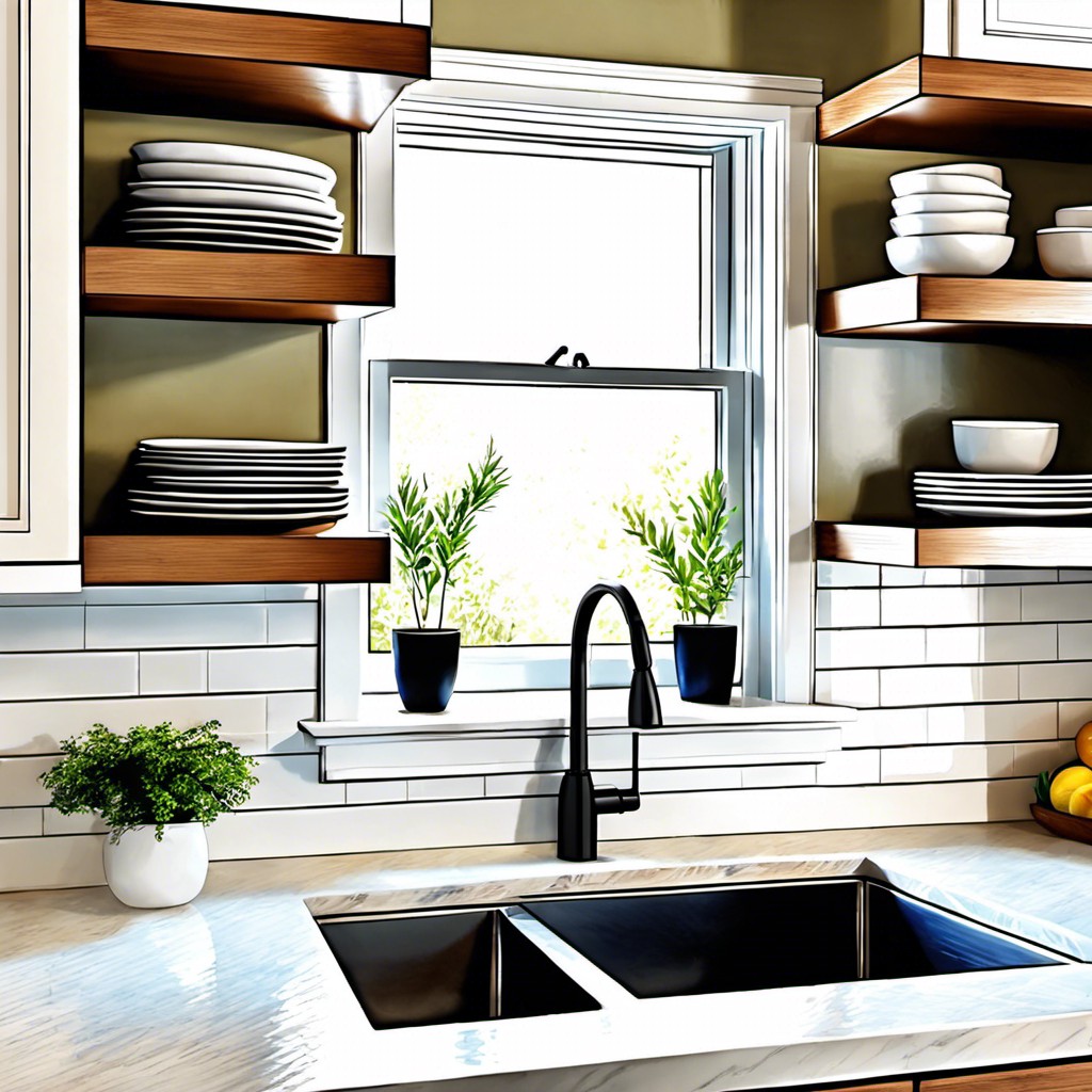 surround window over sink with floating shelves