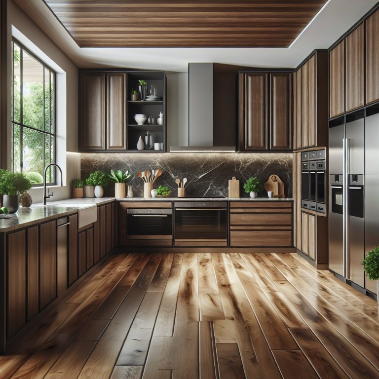 Modern Kitchen with Dark Cabinets and Light Walls Design