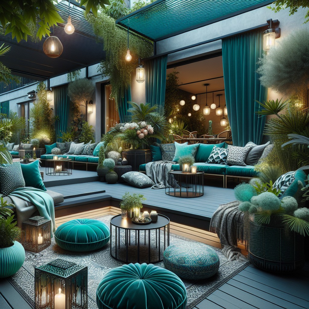 teal and black outdoors decor