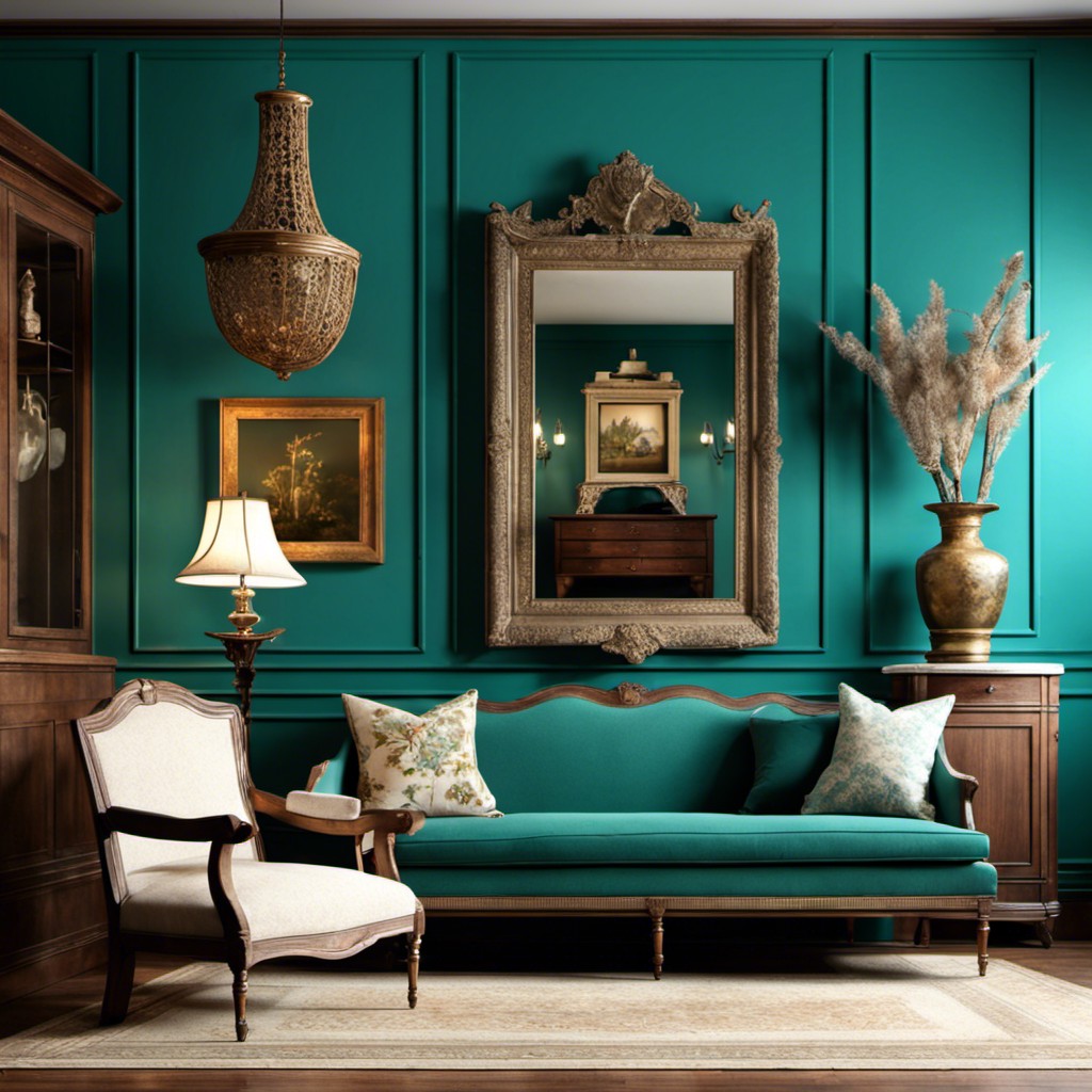 teal colored accents and antiques