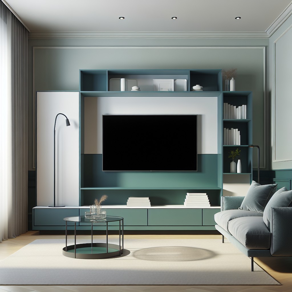 teal entertainment unit for a fun twist