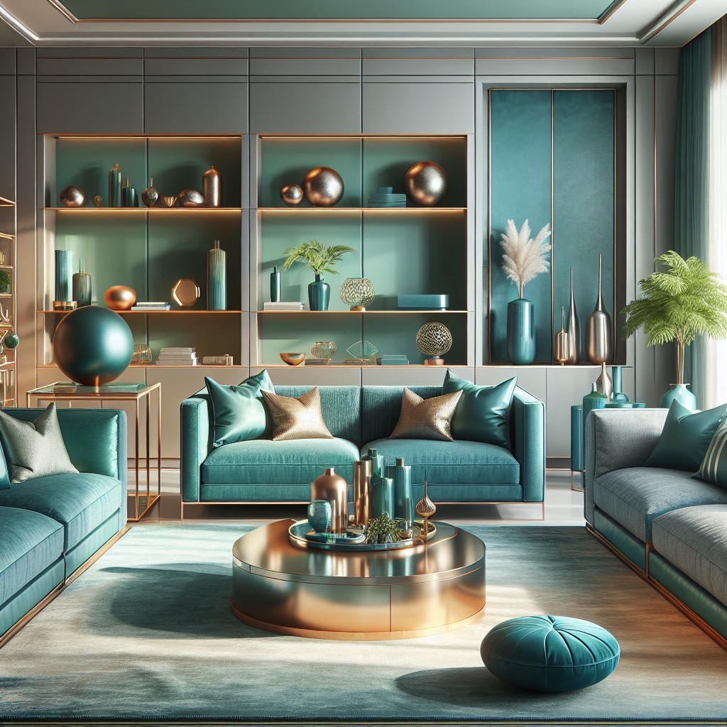 teal mixed with metallic finishes