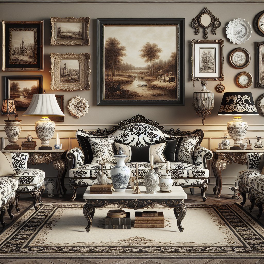 timeless tradition black and white damask sofas