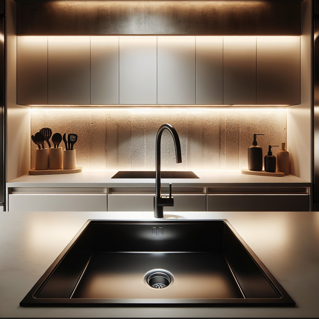 under cabinet lighting to highlight matte black sink
