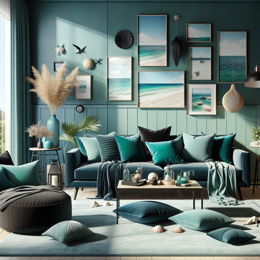 use black and teal in a coastal theme