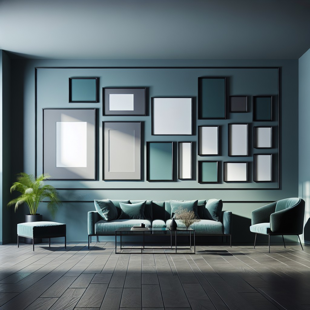 use black picture frames against teal walls