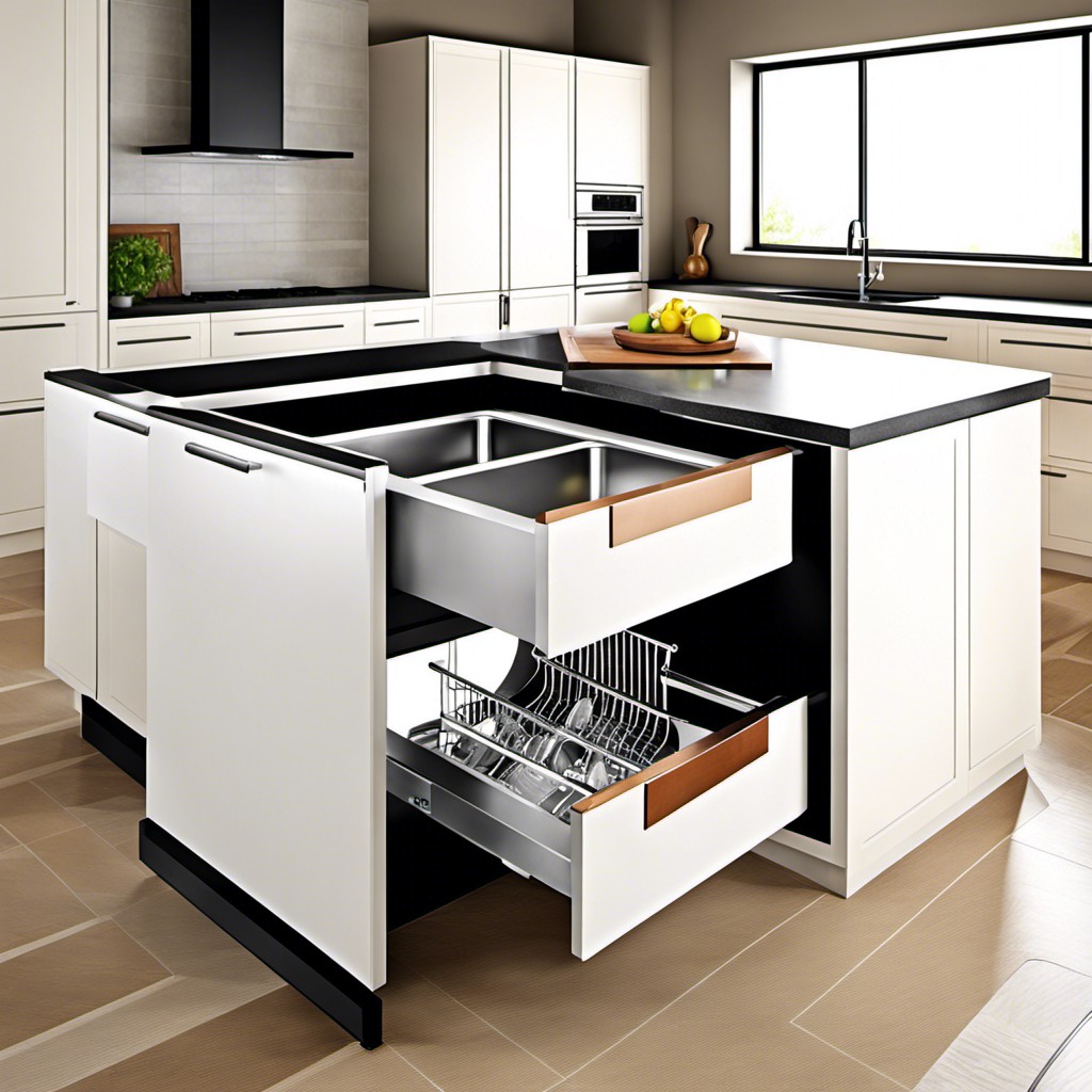 use chute system to convey dishes directly from the sink to the dishwasher