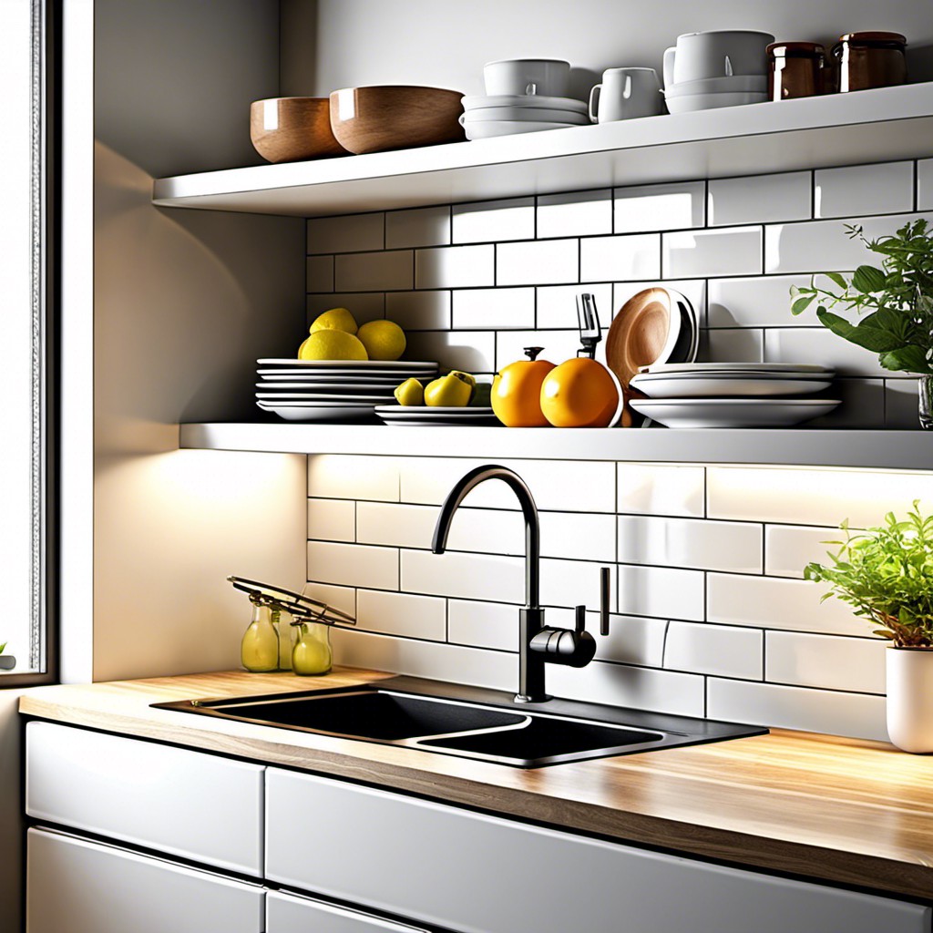 use of floating shelf as dish rack over sink