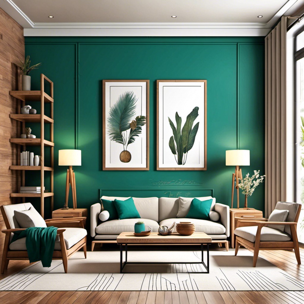 use teal with natural wood tones