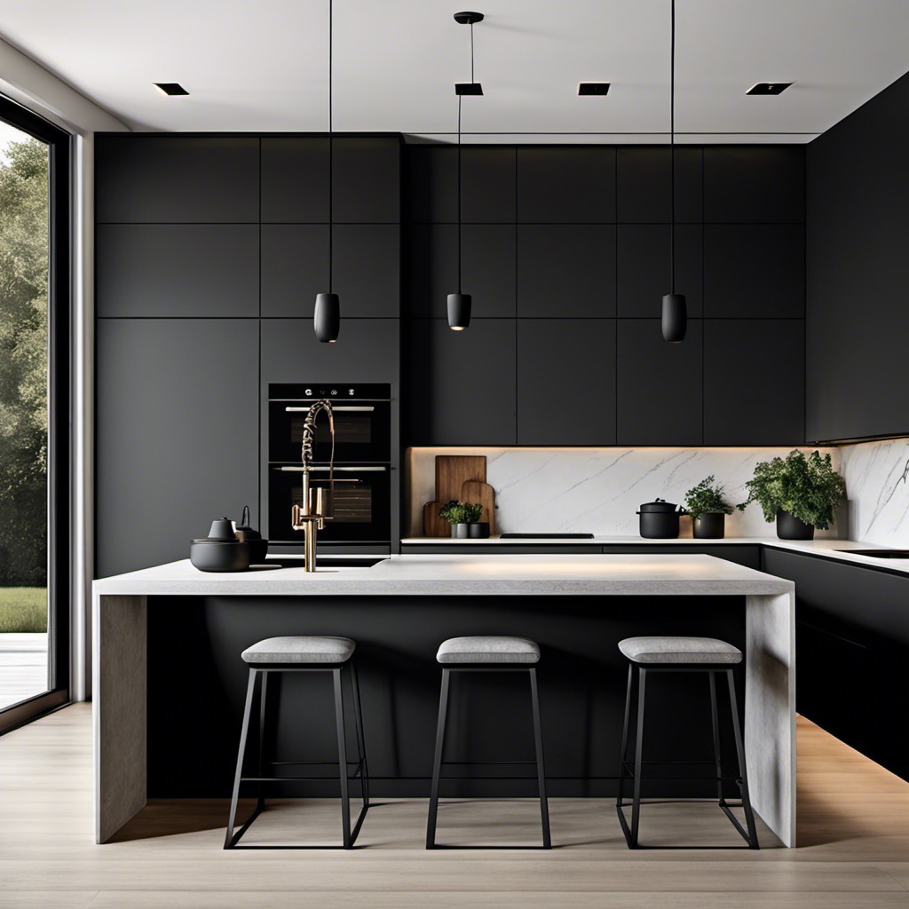 using matte black countertops in a minimalist kitchen