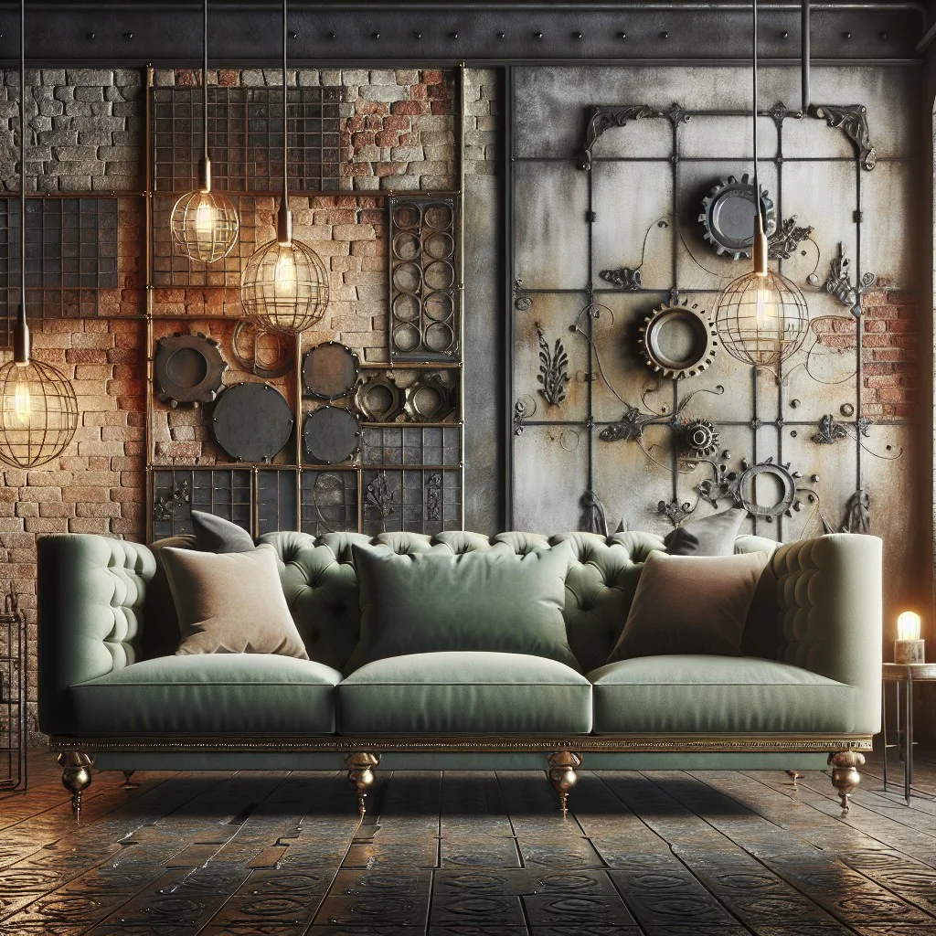 utilizing sage green sofas in industrial design spaces