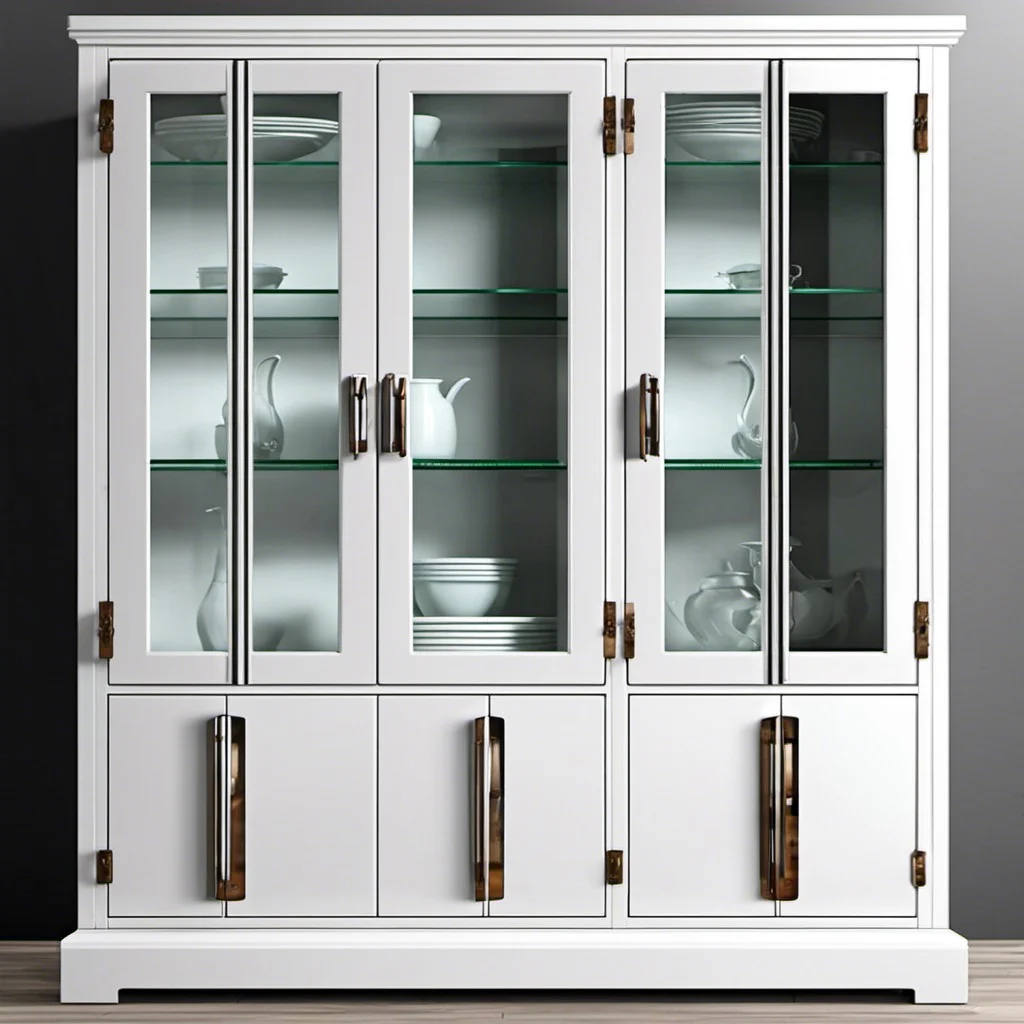 white metal cabinets with glass doors