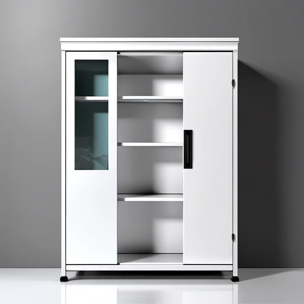 white metal cabinets with sliding doors
