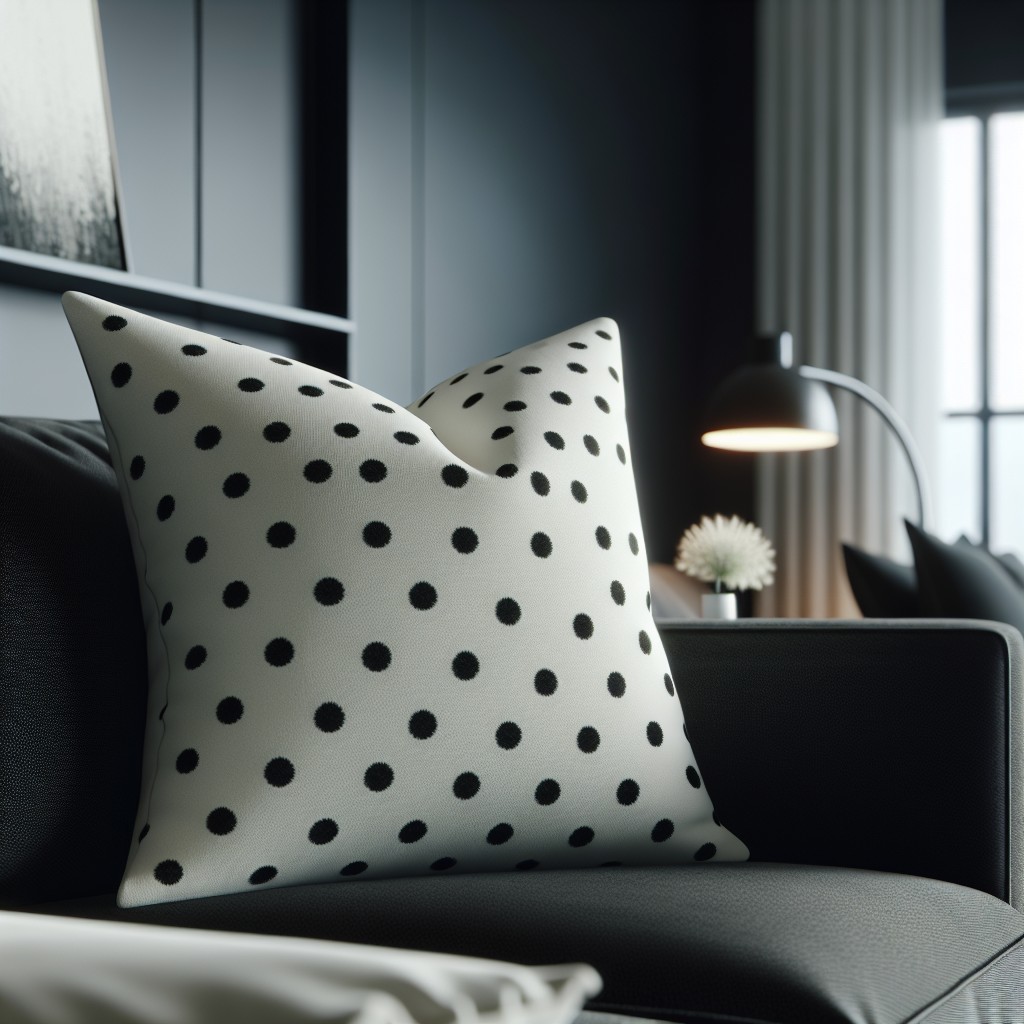 white pillows with black polka dots