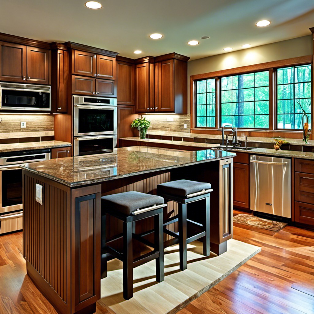 with a raised bar next to the dishwasher create a dining spot