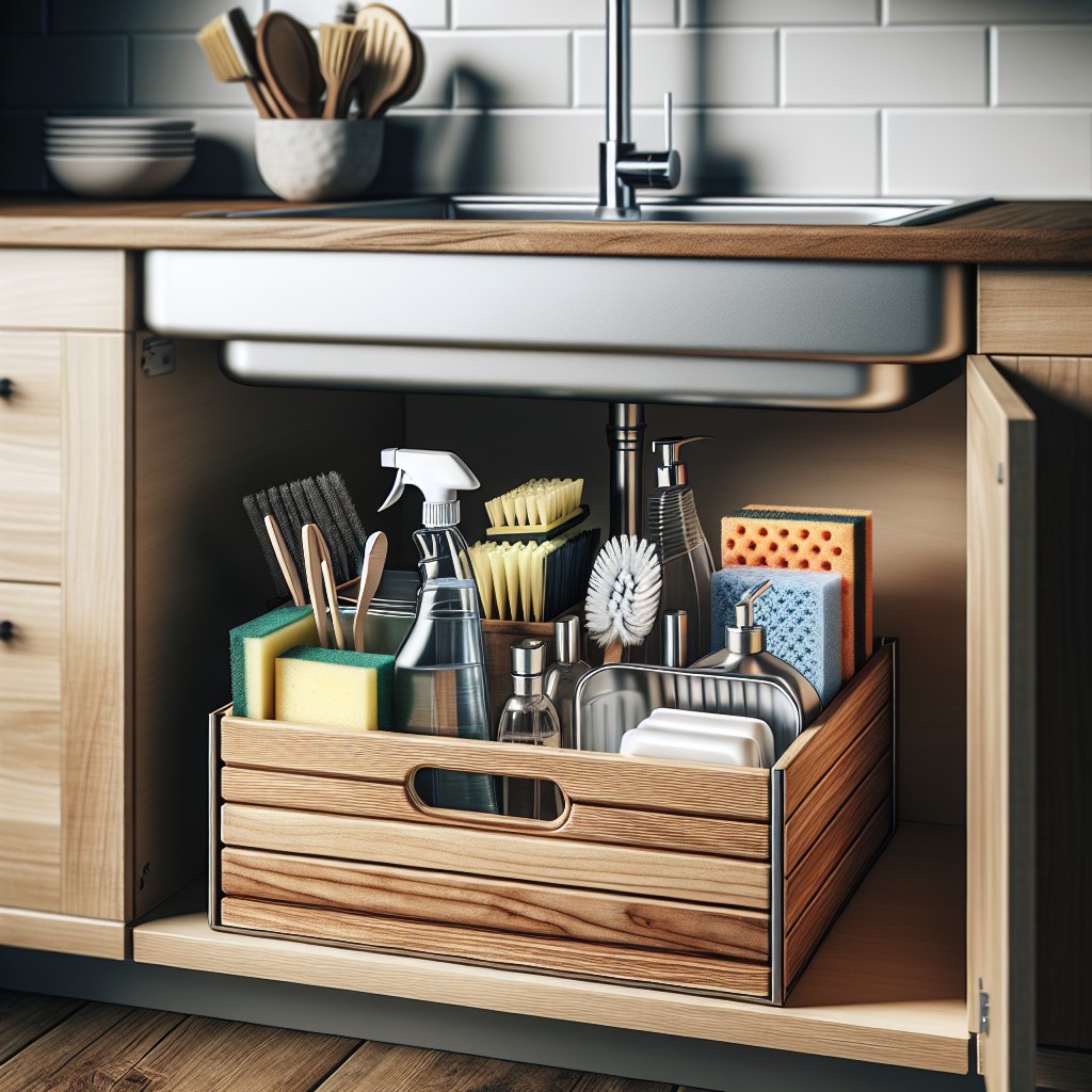 wooden box organizer for cleaning supplies