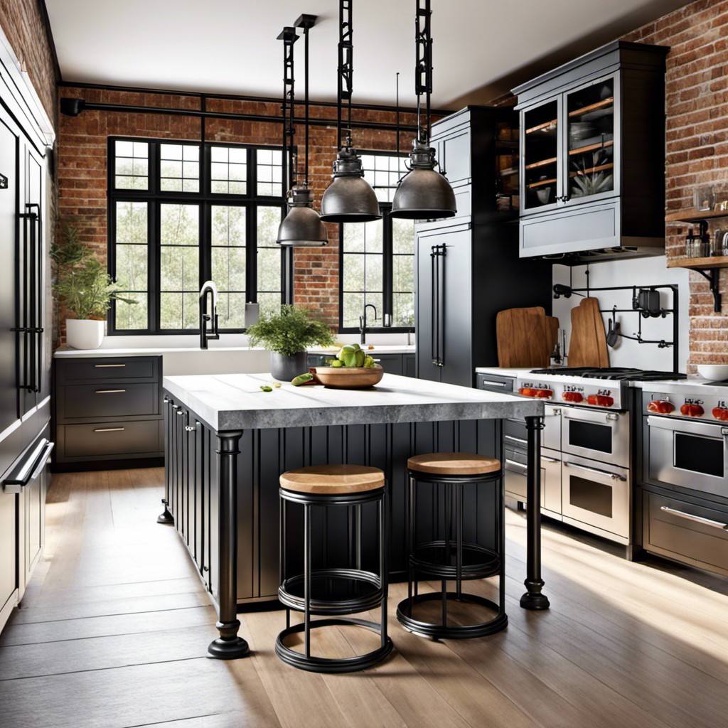 wrought iron column designs for an industrial inspired kitchen