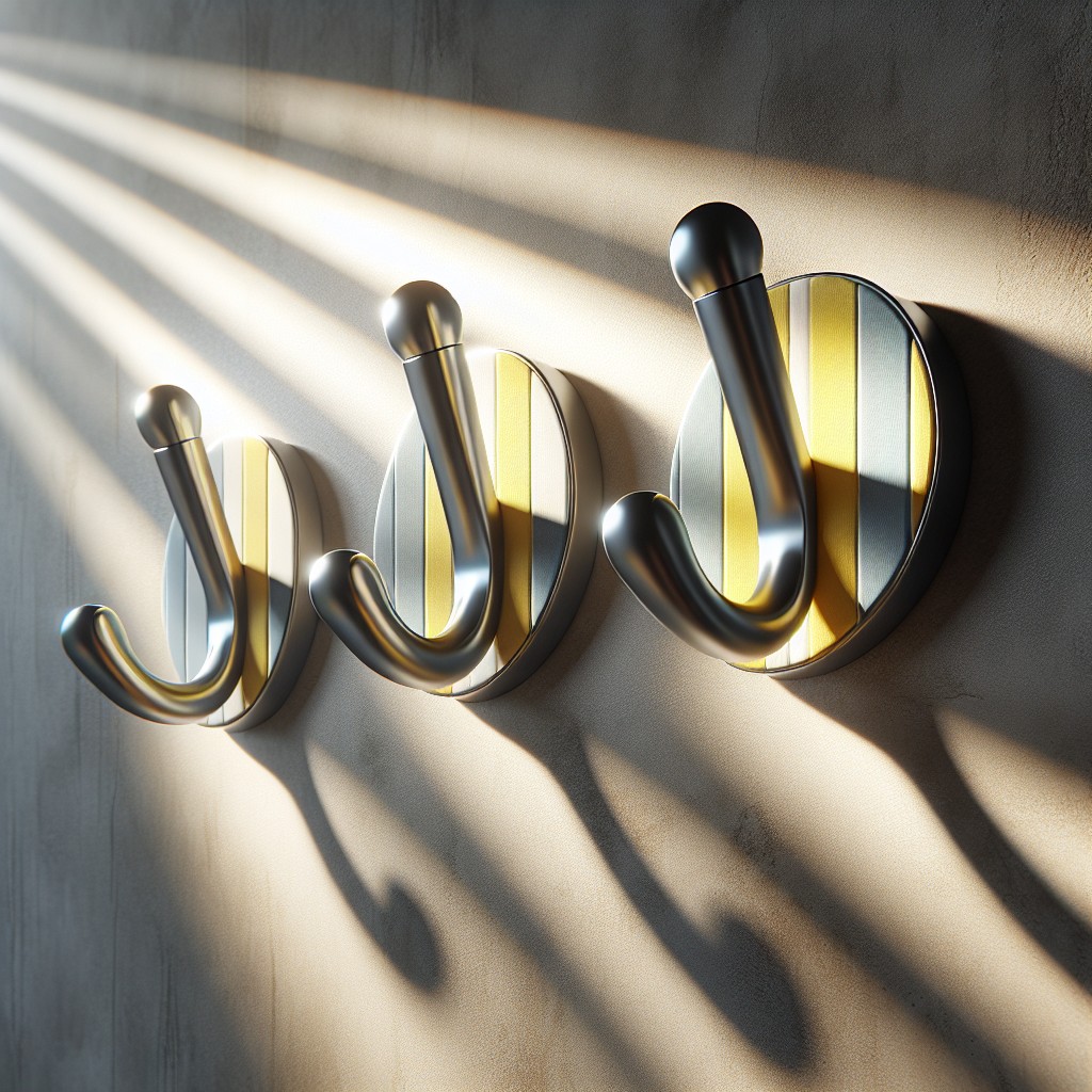 yellow and gray striped bathrobe hooks