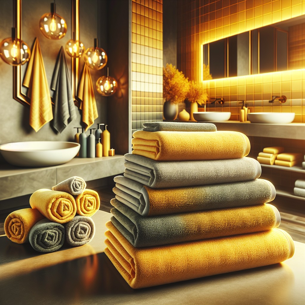 yellow and gray themed towel sets