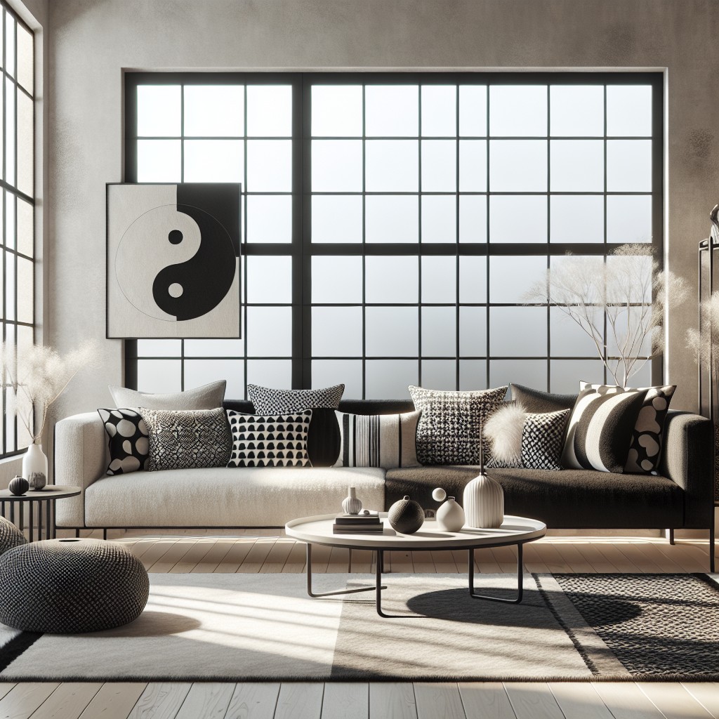 yin and yang harmonious black and white sofa settings
