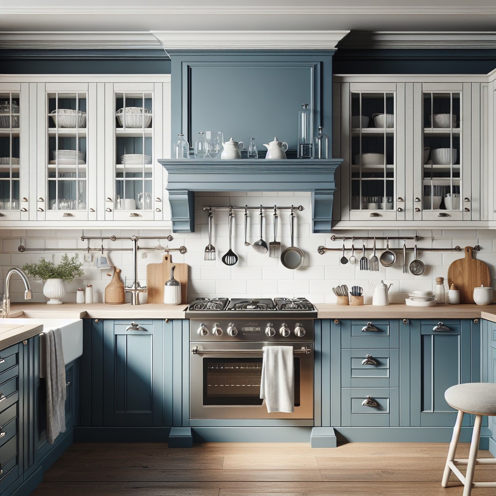 antique white and nautical blue kitchen cabinets