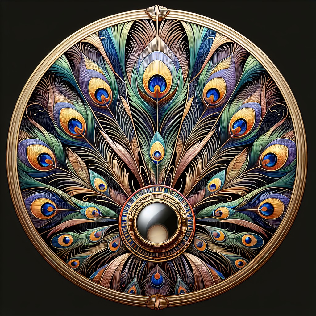 art deco peacock feather design mirror
