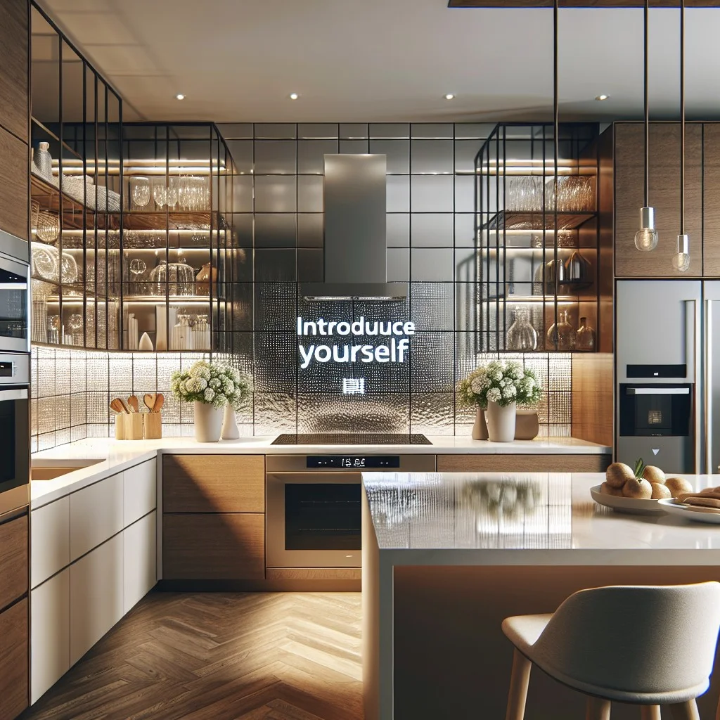 clear glass picket tile backsplash