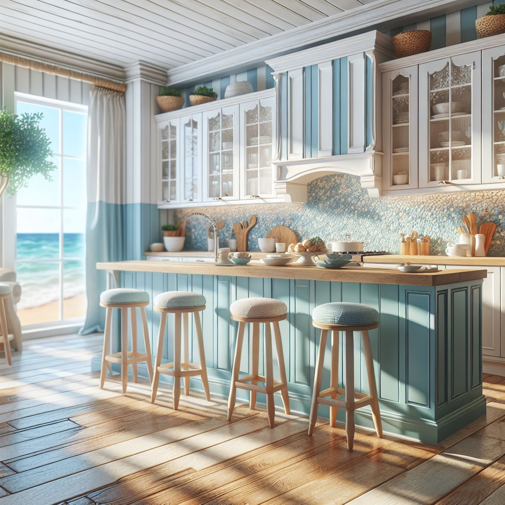 coastal inspiration seaside blue lower cabinets and white uppers