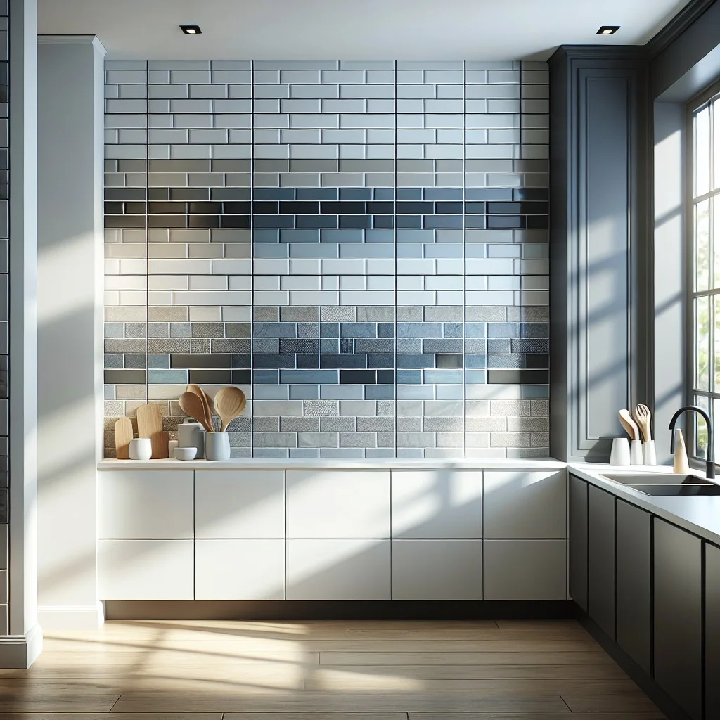 color blocked tile backsplash