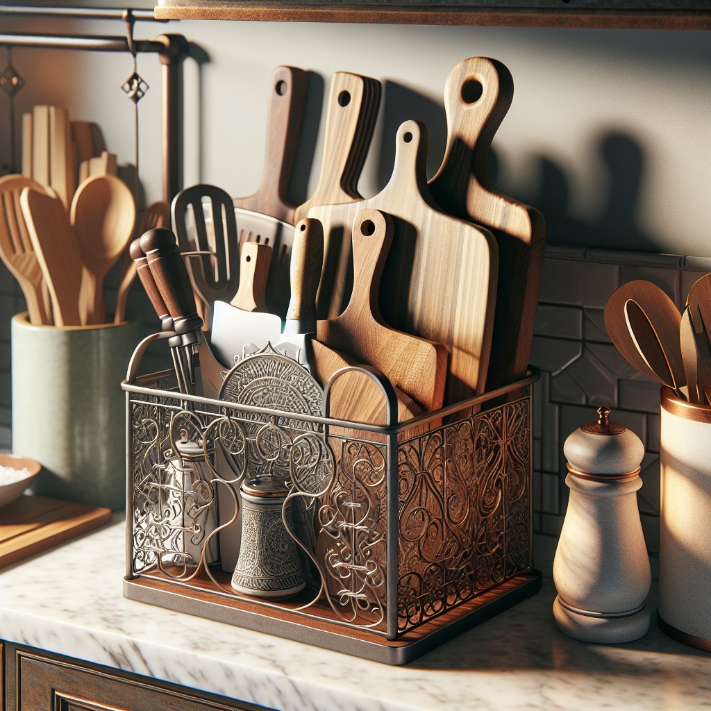 cutting board holder basket blending kitchen storage and aesthetics