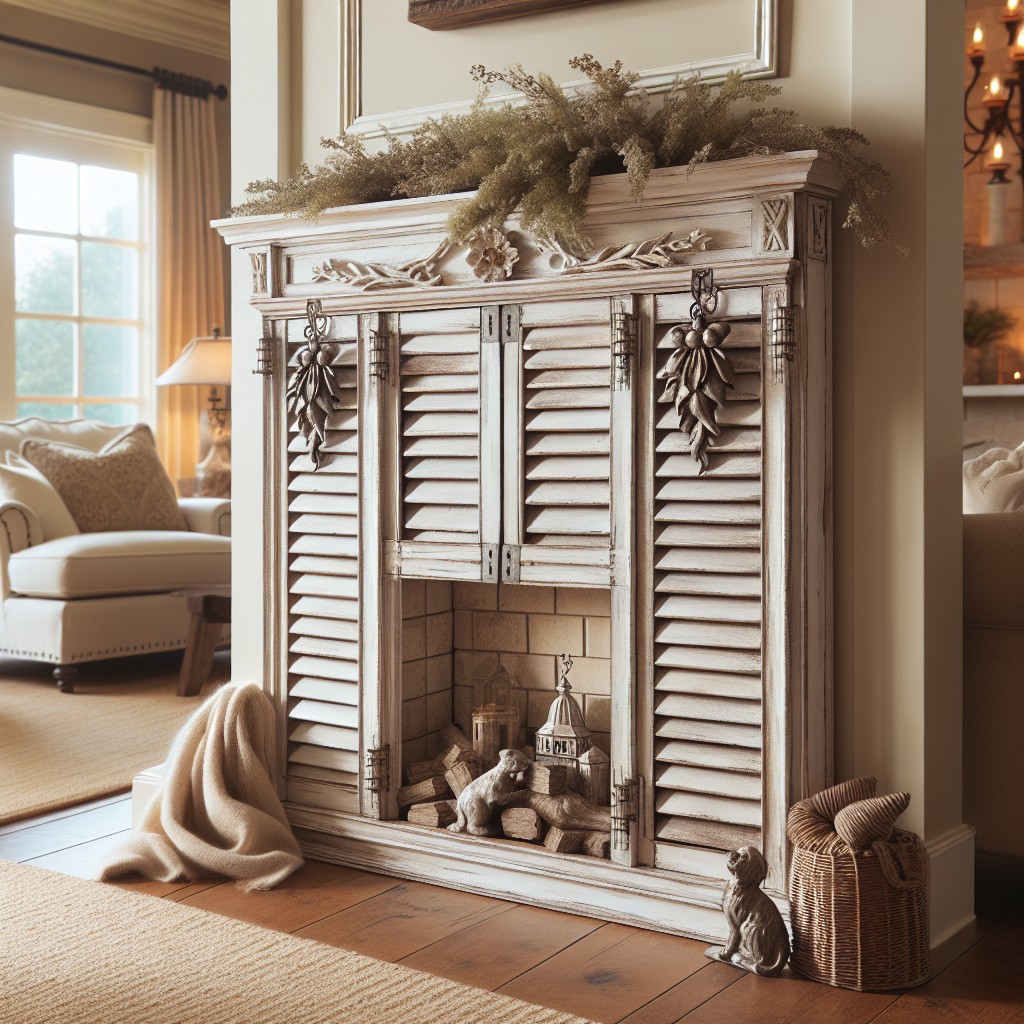 decorative fireplace cover with old shutters