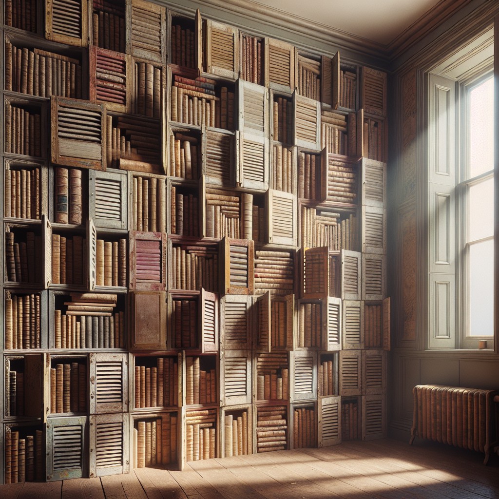 diy shutter bookshelf for a vintage library look