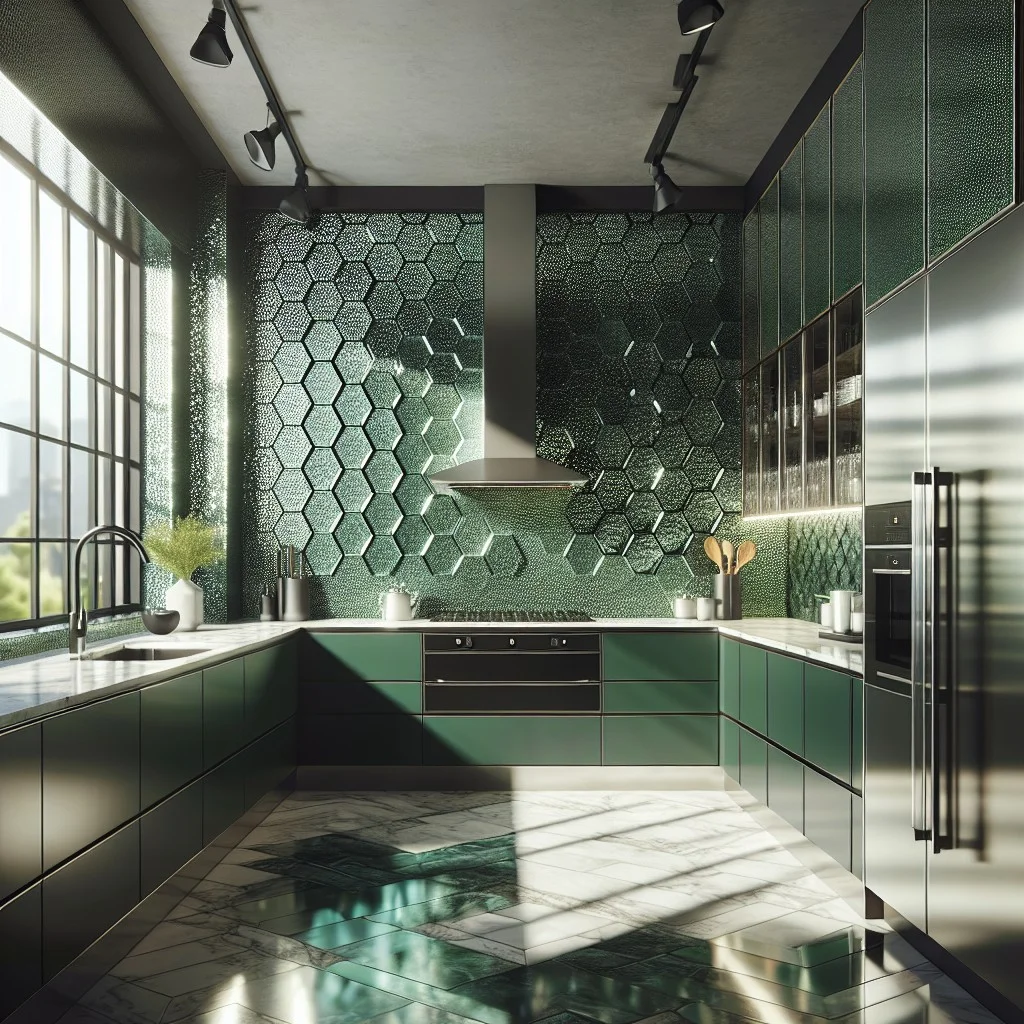 emerald green hexagon backsplash