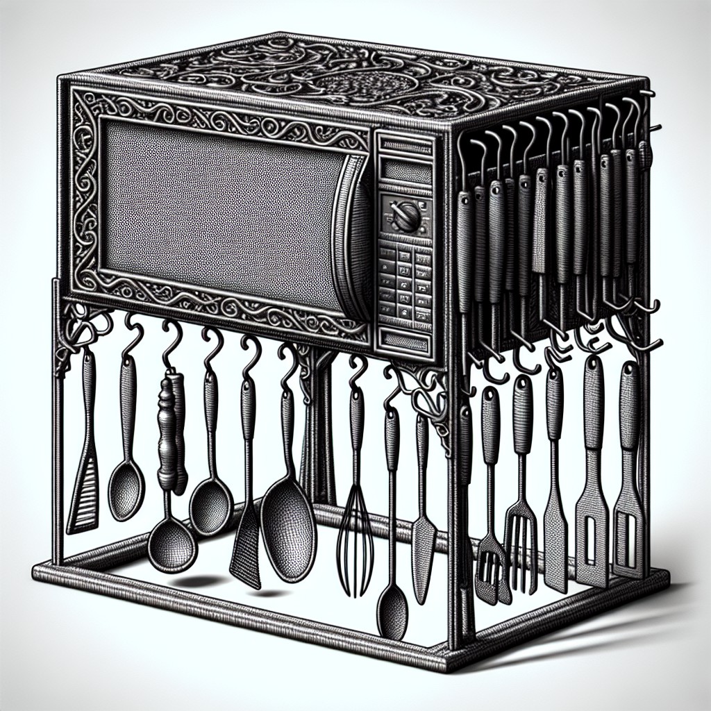 functional wrought iron stand with built in utensil hooks