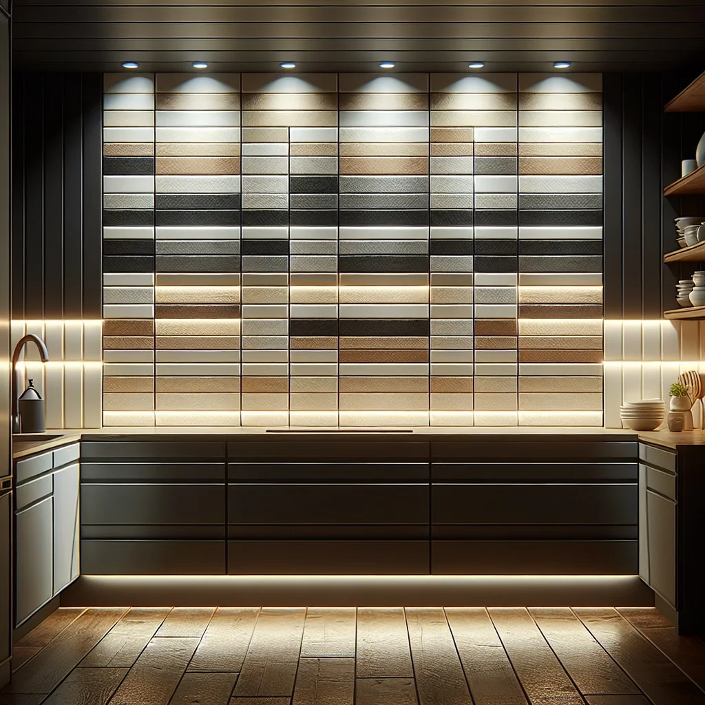 horizontal stripe pattern backsplash