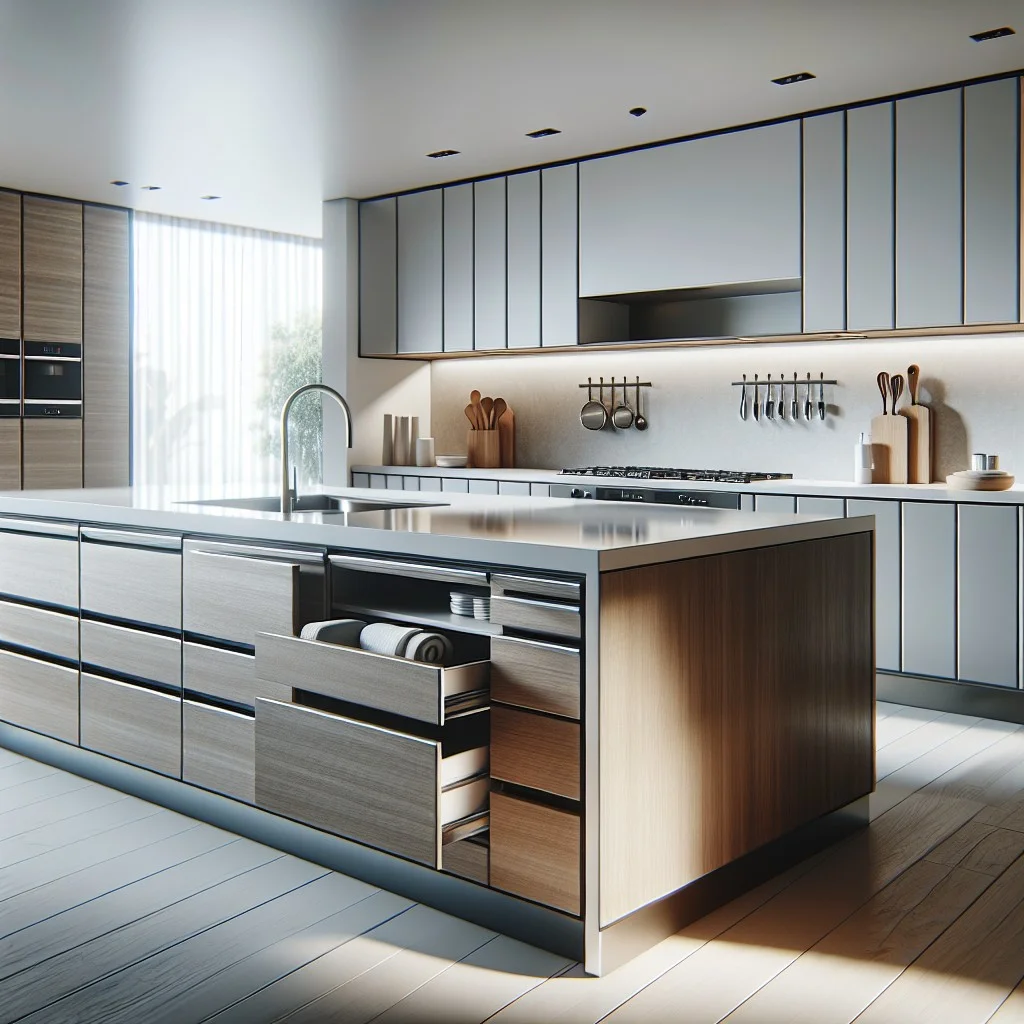 integrated towel bar in island drawers