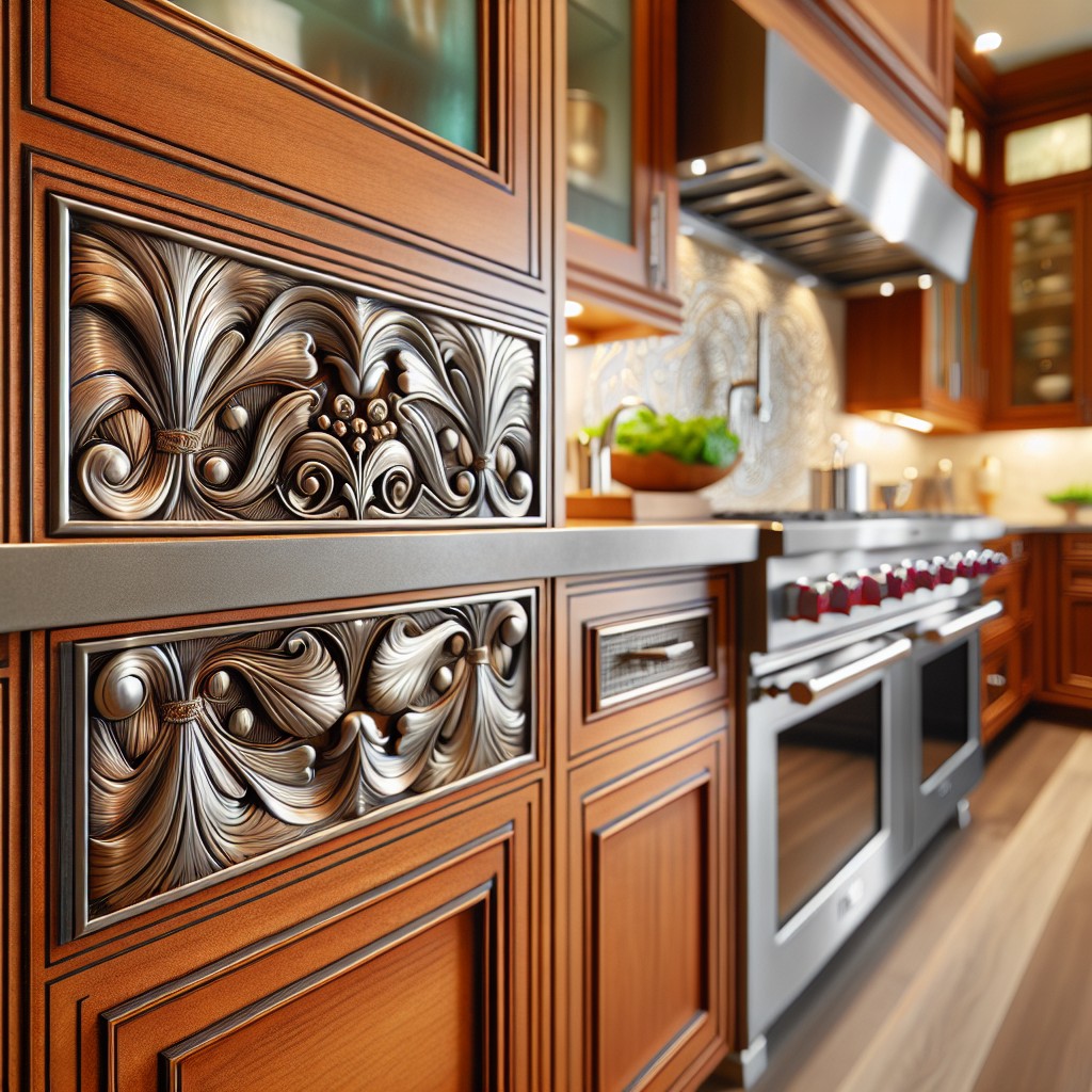 metallic accents on cabinets
