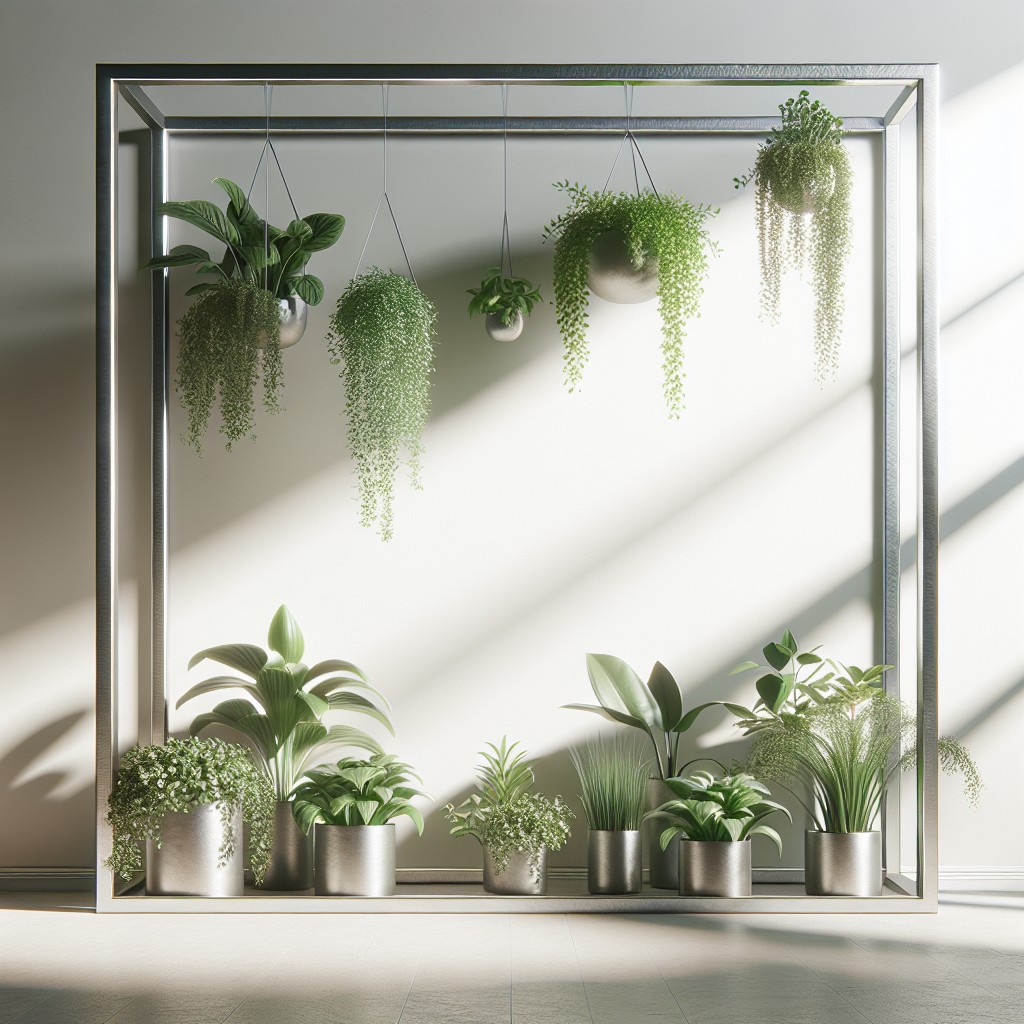 metallic frame for hanging plants