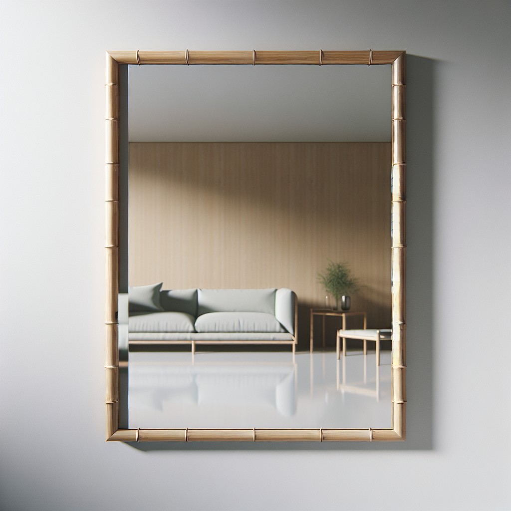 modern rectangular wall mirror with bamboo frame