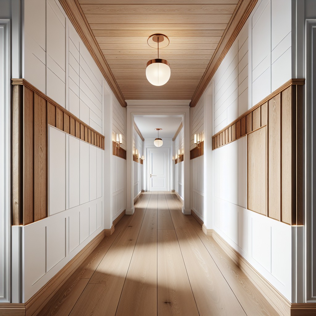 modern shiplap and wood trim hallways
